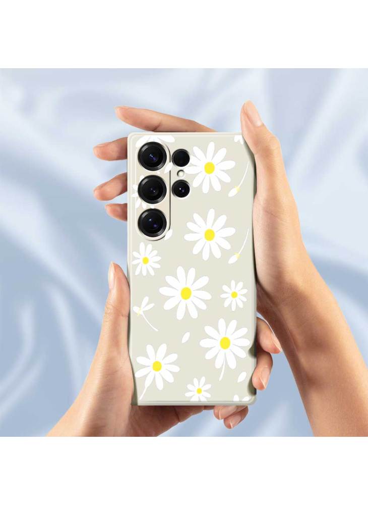 For Samsung Galaxy S25 Ultra Case White Daisy Pattern Printing Straight Edge TPU Phone Back Cover - Beige - Image 5