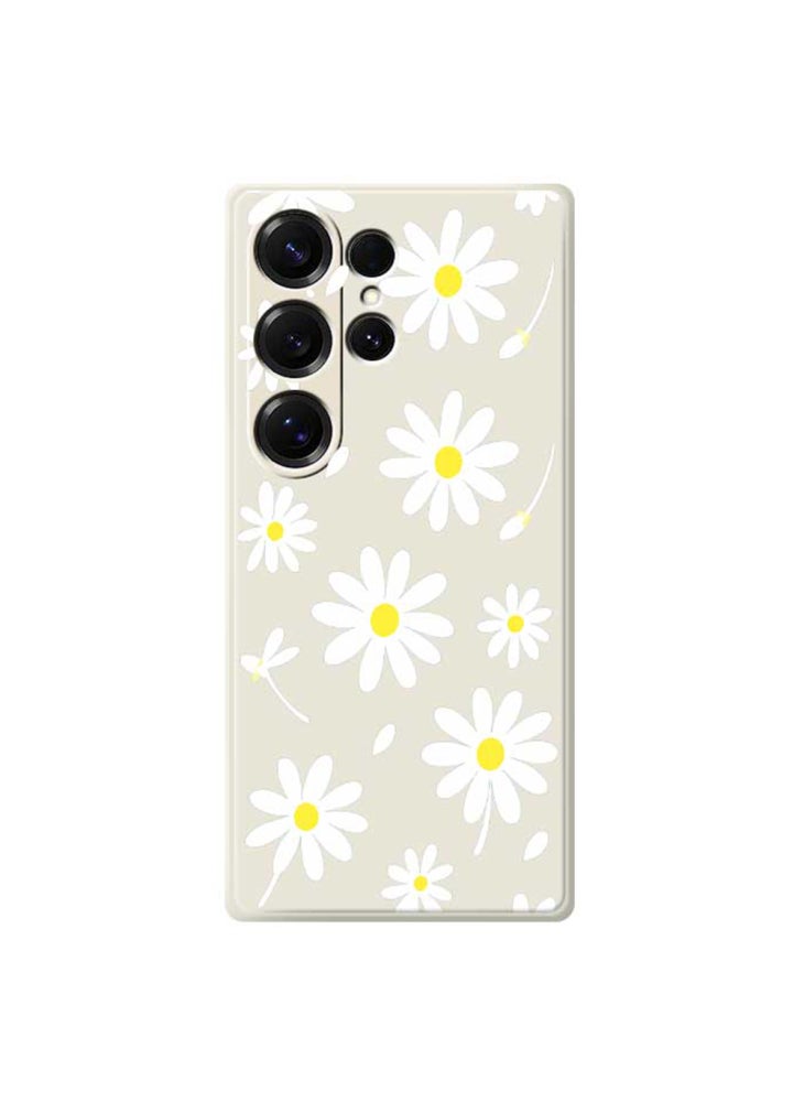 For Samsung Galaxy S25 Ultra Case White Daisy Pattern Printing Straight Edge TPU Phone Back Cover - Beige - Image 1