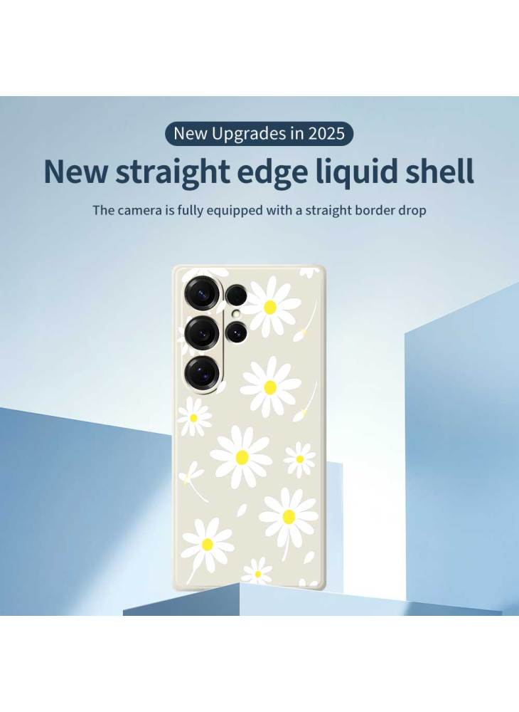 For Samsung Galaxy S25 Ultra Case White Daisy Pattern Printing Straight Edge TPU Phone Back Cover - Beige - Image 2