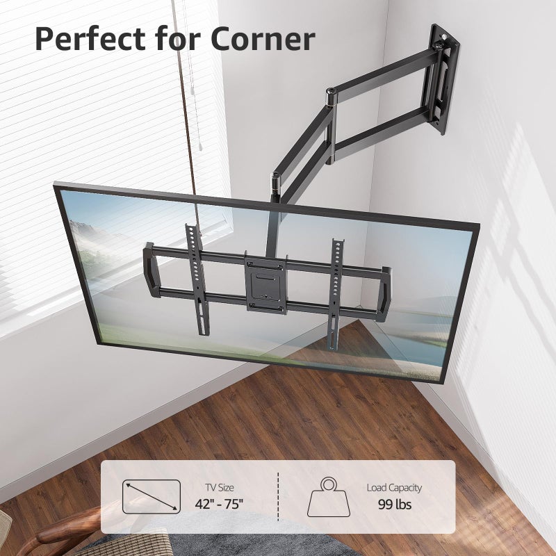 MOUNTUP 37.9" Long Arm TV Wall Mount for Most 42-75 Inch TVs, Full Motion Corner Wall Mount TV Bracket with Extension & Tilt & Swivel Articulating Arm, Max VESA 600x400mm and Up to 99 lbs, MU0047-L - Image 4