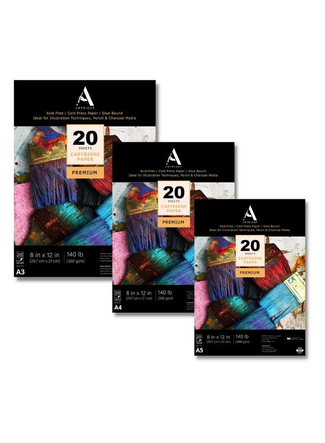 ArtRight ArtRight Drawing & Sketching Paper Combo of A3 (20 Sheets) + A4 (20 Sheets) + A5 (20 Sheets) - Handmade Drawing & Sketching Papers for Pencil, Charcoal, Ink and Mixed Media - Image 1