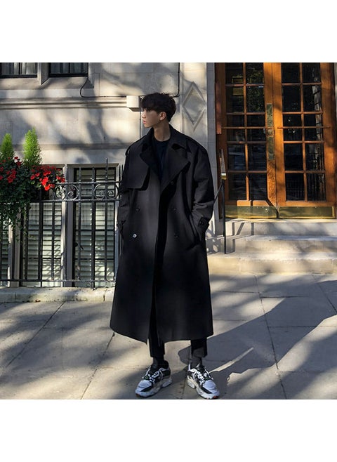 Mens Autumn Double Breasted Trench Coat Black