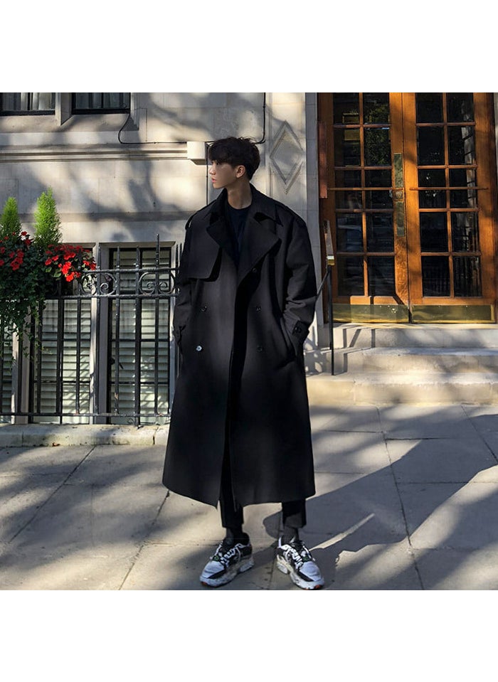 Mens Autumn Double Breasted Trench Coat Black
