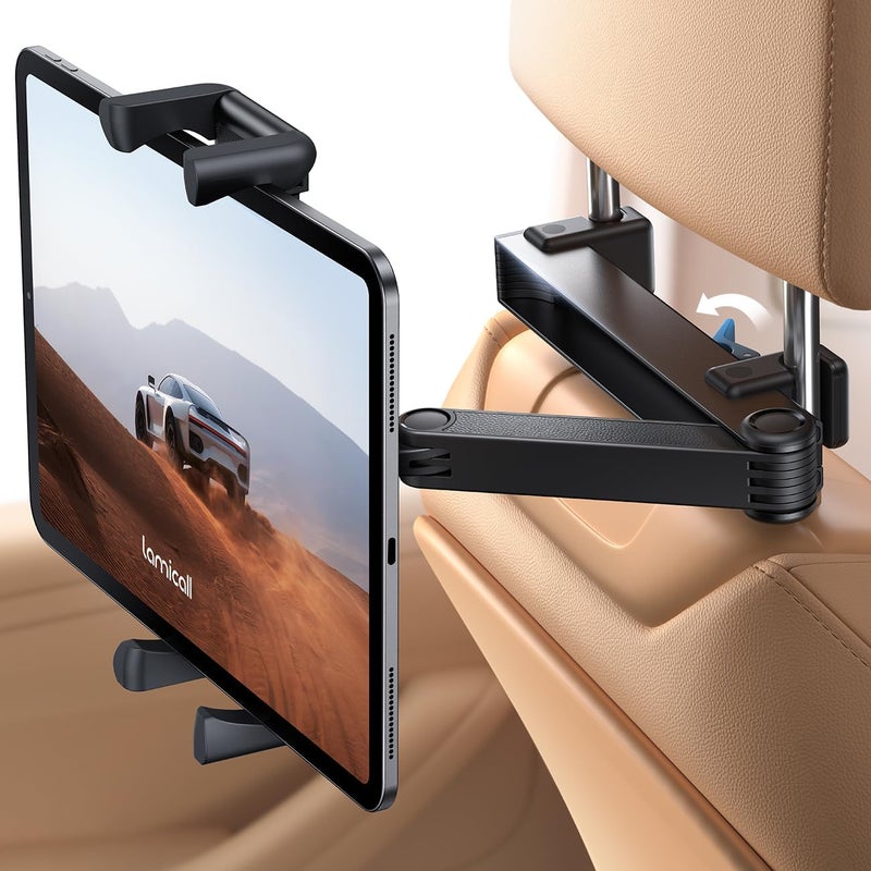 Lamicall Tablet Holder for Car Headrest - Double Foldable Design with Lockable Aluminium Arm for 6.1-13 Inch Devices - Image 1