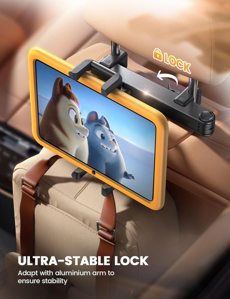 Lamicall Tablet Holder for Car Headrest - Double Foldable Design with Lockable Aluminium Arm for 6.1-13 Inch Devices - Image 4