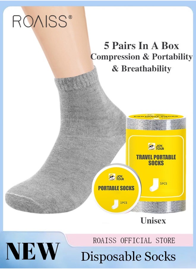 roaiss 5 Pairs Disposable Mid Calf Socks for Women Portable Throwaway Compressed Cotton Socks Sweat Absorbent and Breathable Crew Sock for Sports Business or Travel  - Image 1