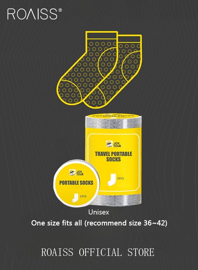 5 Pairs Disposable Mid Calf Socks for Women Portable Throwaway Compressed Cotton Socks Sweat Absorbent and Breathable Crew Sock for Sports Business or Travel