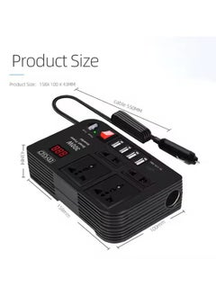 BYGD 300W Car Power Inverter DC 12V To 220V AC Converter LED Display Sockets Modified Sine Wave Power Inverter With 4 USB Ports For Laptop Car Plug Adapter Car Power Inverter Car Charger Fast Charger  - Image 3