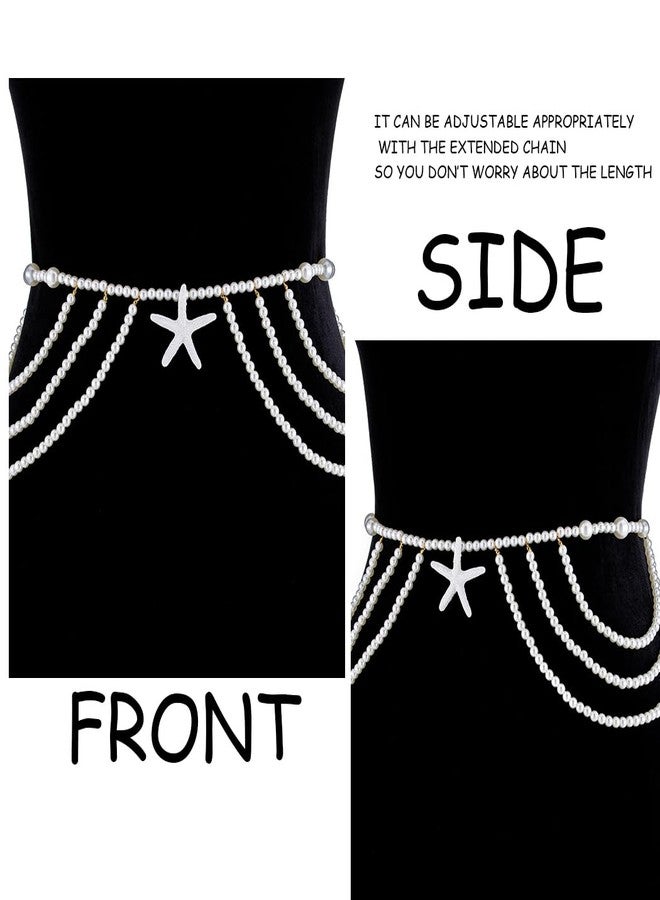 Bmirth Starfish Waist Chain Pearl Body Chain Jewelry Pearl Belt Waist Chain Dress Summer Beach Body Accessories for Women (Starfish waist chain) - Image 3