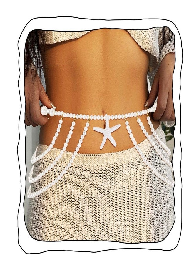 Bmirth Starfish Waist Chain Pearl Body Chain Jewelry Pearl Belt Waist Chain Dress Summer Beach Body Accessories for Women (Starfish waist chain) - Image 1