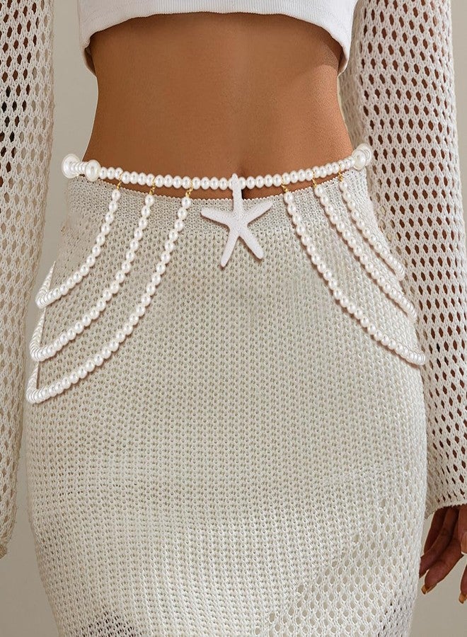 Bmirth Starfish Waist Chain Pearl Body Chain Jewelry Pearl Belt Waist Chain Dress Summer Beach Body Accessories for Women (Starfish waist chain) - Image 2