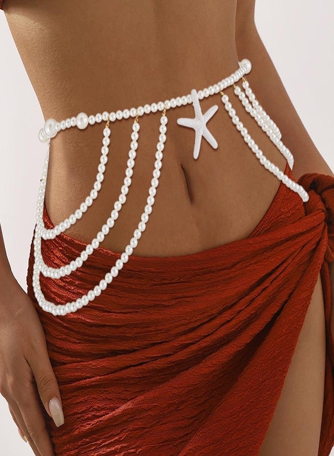 Bmirth Starfish Waist Chain Pearl Body Chain Jewelry Pearl Belt Waist Chain Dress Summer Beach Body Accessories for Women (Starfish waist chain) - Image 4