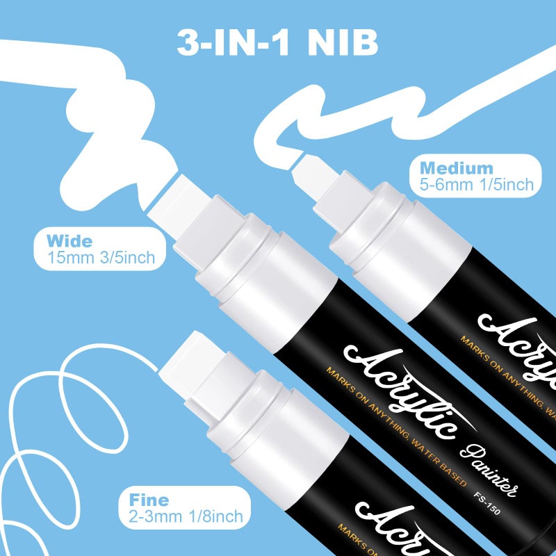 FUMILE 5 Pcs White Jumbo Poster Marker,15mm Wide Tip Thick Acrylic Paint Pen Paint Markers,White Graffiti Markers for Poster,Glass,Rock Painting,Ceramic,Wood,Murals and Canvas - Image 2