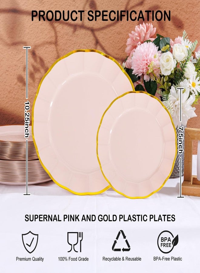 supernal 60pcs Pink and Gold Plastic Plates Fancy Elegant Disposable Scalloped Plastic Plates Heavy Duty Disposable Dinnerware Set for Parties, Bridal Shower,Weddings & Birthdays - Image 3