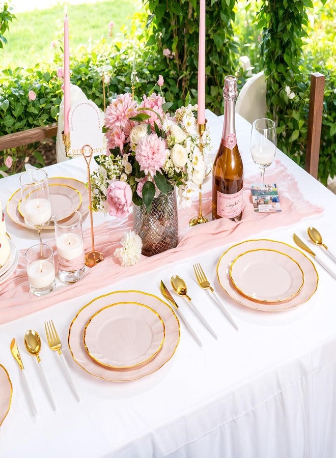 supernal 60pcs Pink and Gold Plastic Plates Fancy Elegant Disposable Scalloped Plastic Plates Heavy Duty Disposable Dinnerware Set for Parties, Bridal Shower,Weddings & Birthdays - Image 5