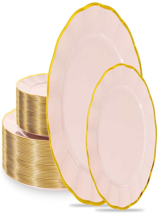 supernal 60pcs Pink and Gold Plastic Plates Fancy Elegant Disposable Scalloped Plastic Plates Heavy Duty Disposable Dinnerware Set for Parties, Bridal Shower,Weddings & Birthdays - Image 1