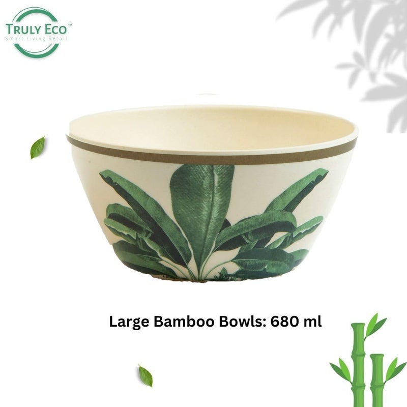 TRULY ECO SMART LIVING RETAIL Truly Eco Dinner Set - Bamboo Bowl Set - Non Toxic Reusable Dishwasher Safe Dinnerware Set, Eco-Friendly Biodegradable Crockery Set for Dining - Green Leaves Large Bowl 680ml (Set of 5) - Image 4