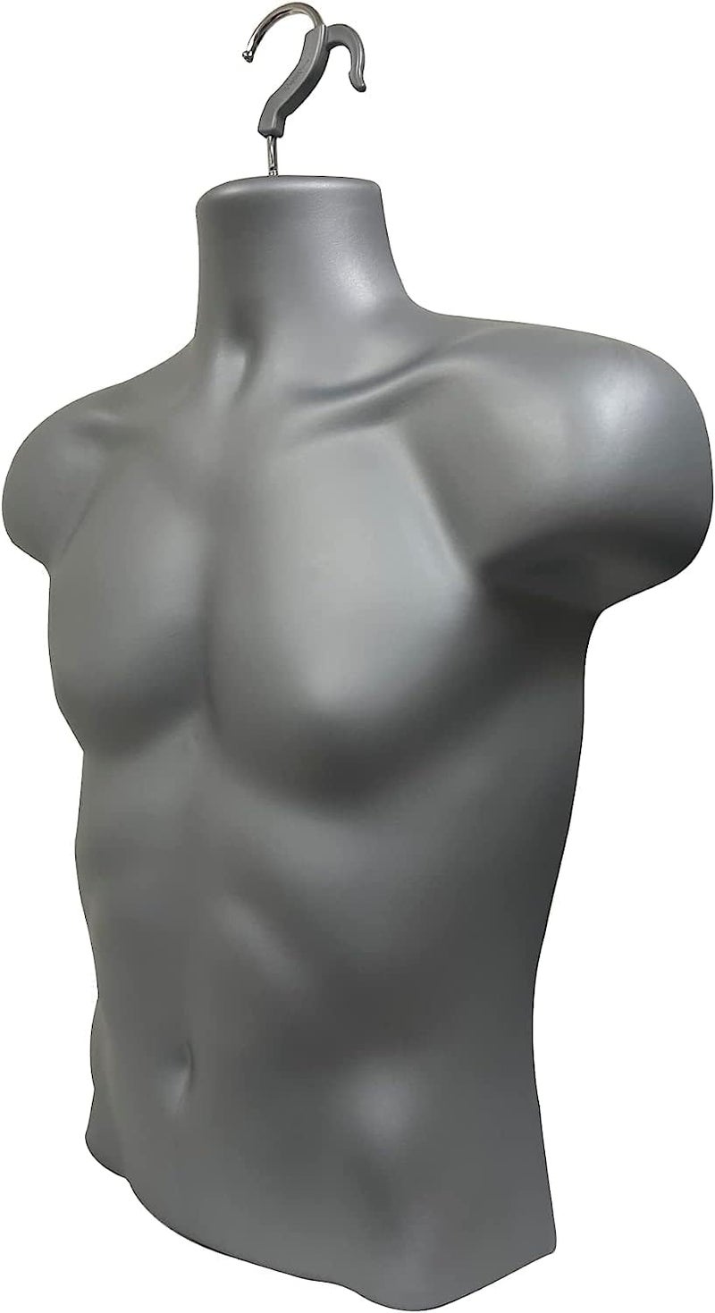 DisplayTown Gray Male + Gray Female Mannequin Injection Forms Half Rounded Waist Body Torso Dress Form with Only Hanging Hook, S-M Sizes - Image 3