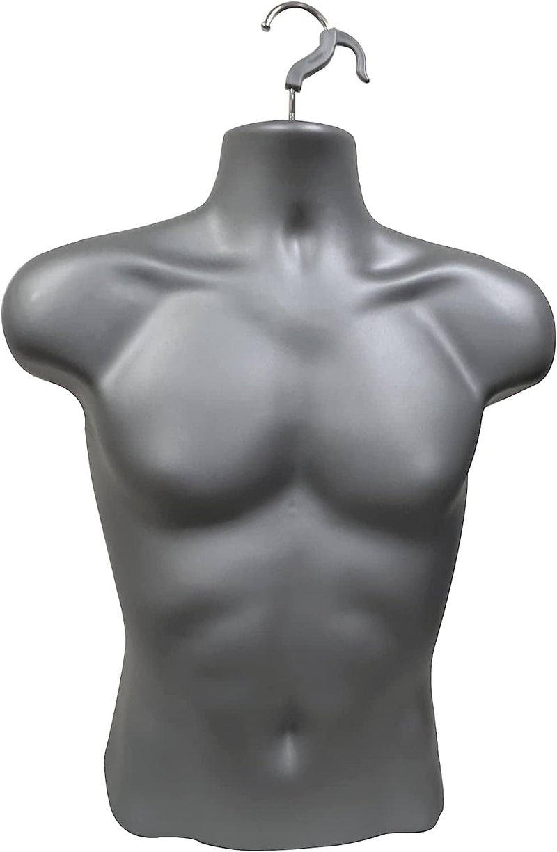 DisplayTown Gray Male + Gray Female Mannequin Injection Forms Half Rounded Waist Body Torso Dress Form with Only Hanging Hook, S-M Sizes - Image 2