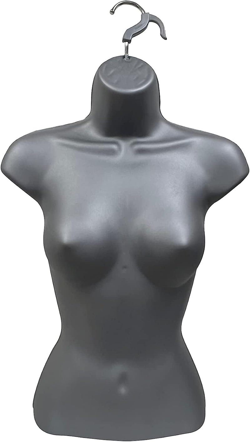 DisplayTown Gray Male + Gray Female Mannequin Injection Forms Half Rounded Waist Body Torso Dress Form with Only Hanging Hook, S-M Sizes - Image 5