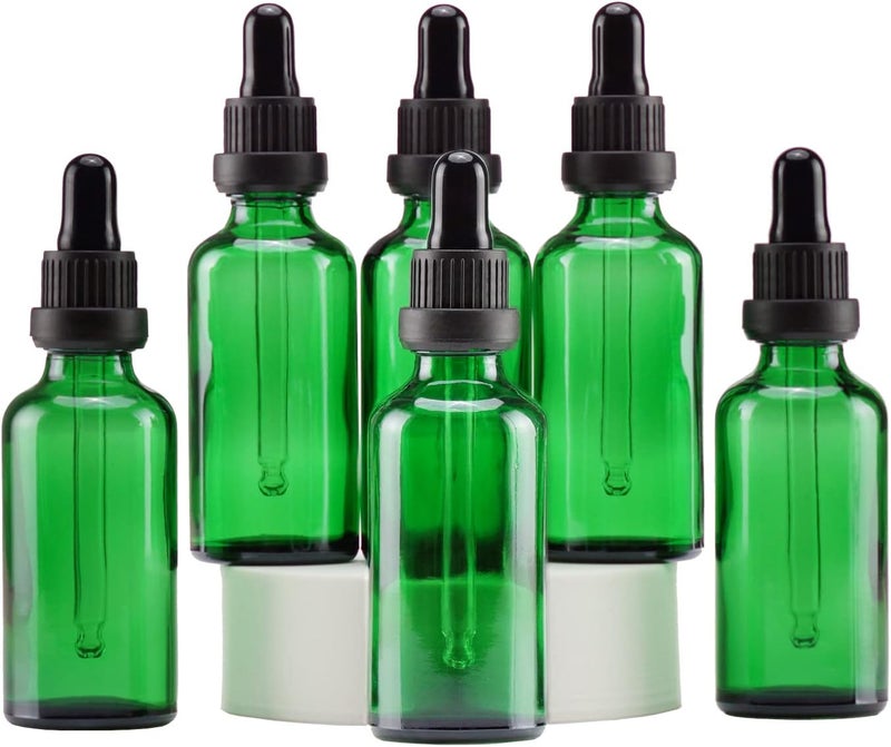 YIZHAO Green Glass Dropper Bottles 50ml, with Glass Pipette Dropper, for Essential oil, Aromatherapy, Laboratory, Massage, Makeup, Mixing, Travel– 6Pcs - Image 1