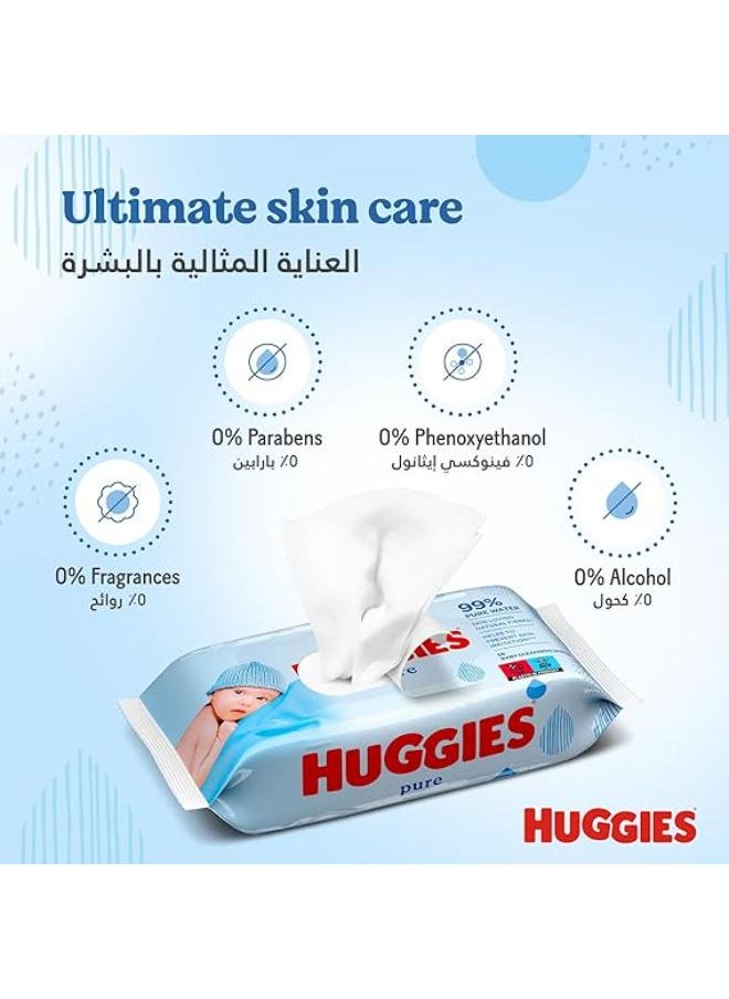 Huggies Huggies Baby Wipes Pure, 2+1 Free, 56S X 3 Pack (168 Wipes)  - Image 2