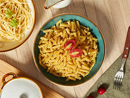ONEMORE Porcelain Salad Pasta Bowls 30 Ounce, Set of 6 Ceramic Salad Dinner plates Bowls, Shallow & Wide Serving Bowls for Soup, Dessert, Pizza. Microwave & Dishwasher Safe Kitchen Dinnerware, Teal - Image 3