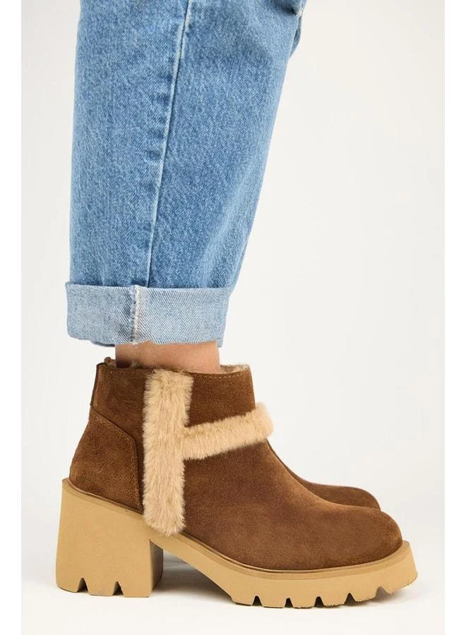 Zoe Women's Genuine Leather Fur Detailed Taba Boot.