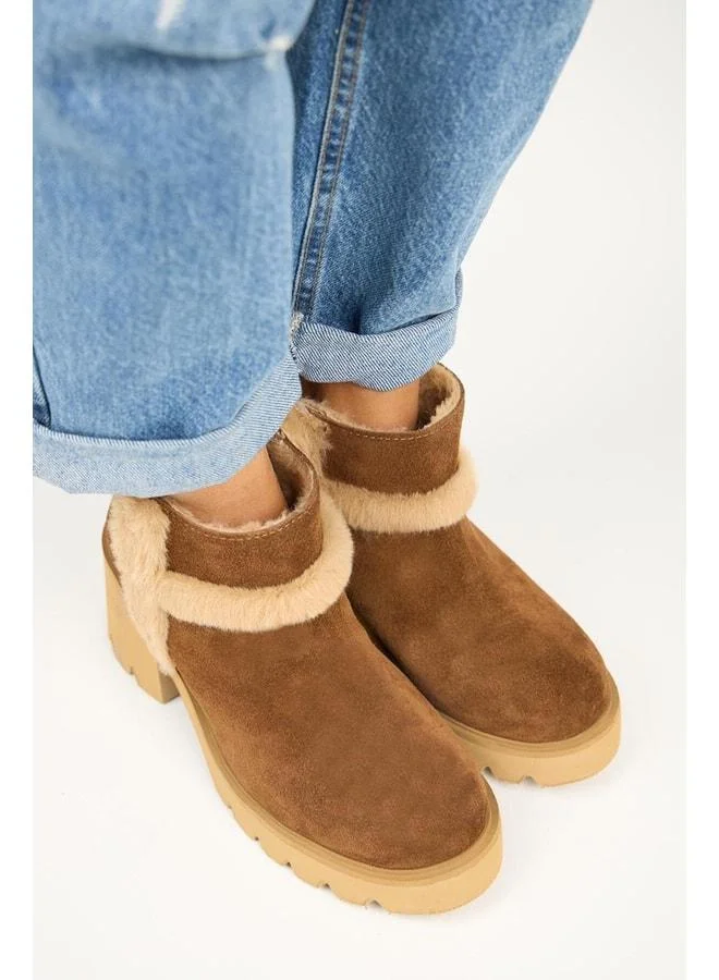 Manijero  Zoe Women's Genuine Leather Fur Detailed Taba Boot. for Women | Best Price UAE