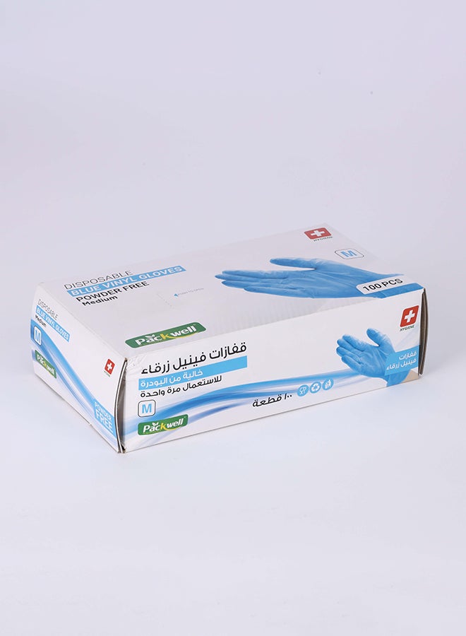 Packwell vinyl Gloves blue powder free Medium 100 pcs - Image 1