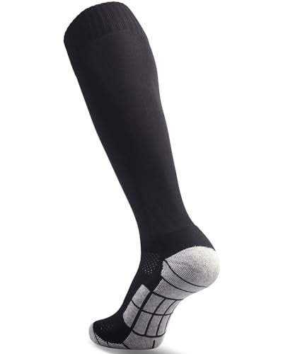 CWVLC Men's Soccer Socks 1 Pairs, Football Sport, Baseball Softball Team Athletic Socks, Knee High Long Tube Cotton Arch Ankle Compression Socks, Black, X-Large - Image 1