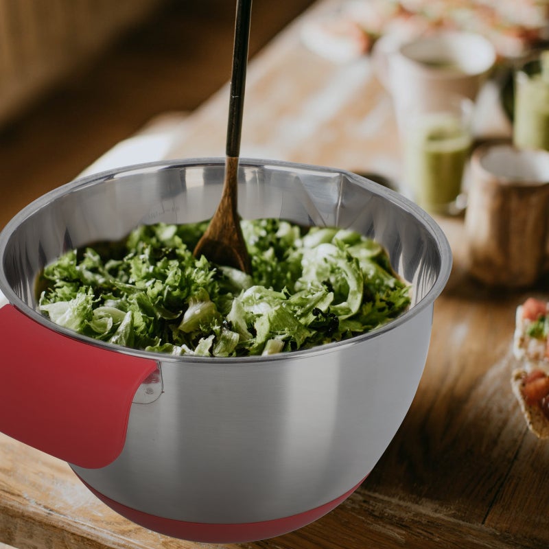 2 pcs Silicone Stainless Steel Bowl Mixing Bowl Inclined Mouth Salad Bowl - Image 3