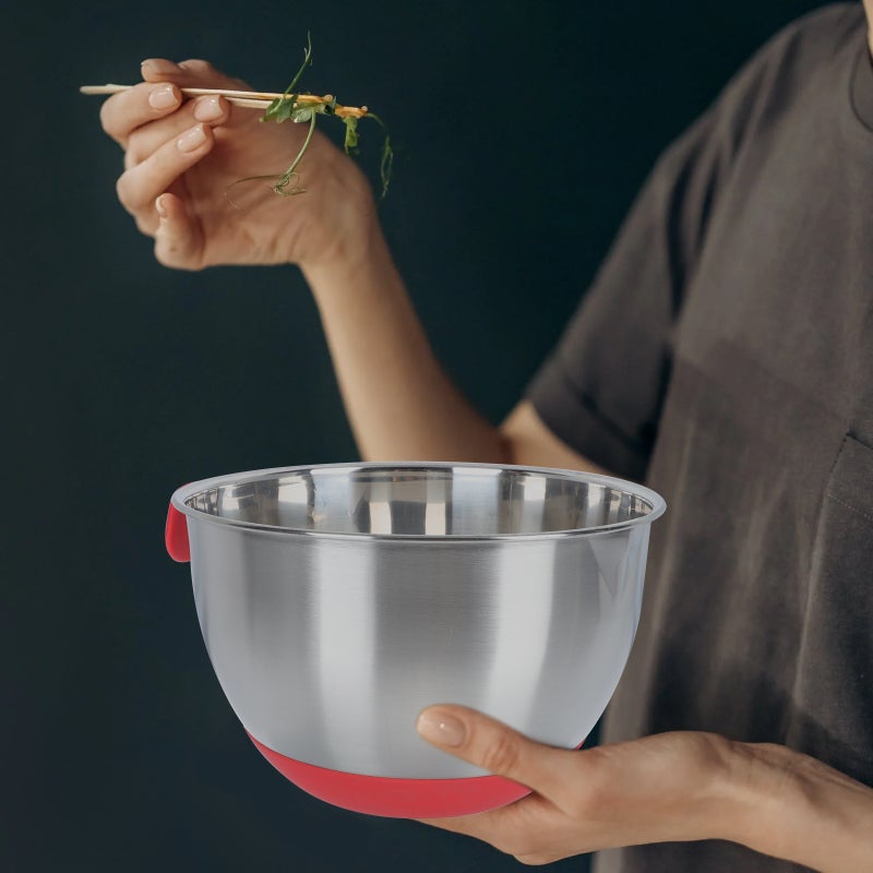 2 pcs Silicone Stainless Steel Bowl Mixing Bowl Inclined Mouth Salad Bowl - Image 4