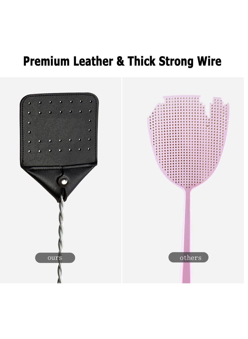 KASTWAVE Sturdy Leather Fly Swatter - 17.5” Heavy Duty Flyswatter with Durable Metal Handle, Rustic Bug Swatter for Flies, Bees, and More - Black(2 Pack) - Image 2