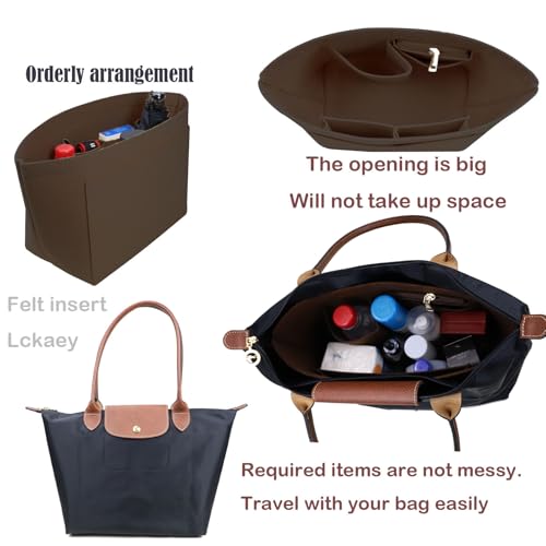 Lckaey bag Organizer Insert for Longchamp Le Pliage Neo(Large) Handbags Insert Organizer 1012 coffee-L - Image 3