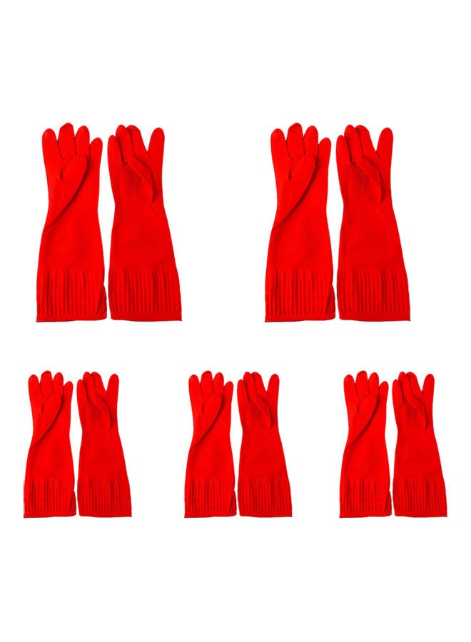 5-Pairs Of Home Kitchen Dish Washing Protective Gloves Red - Image 1