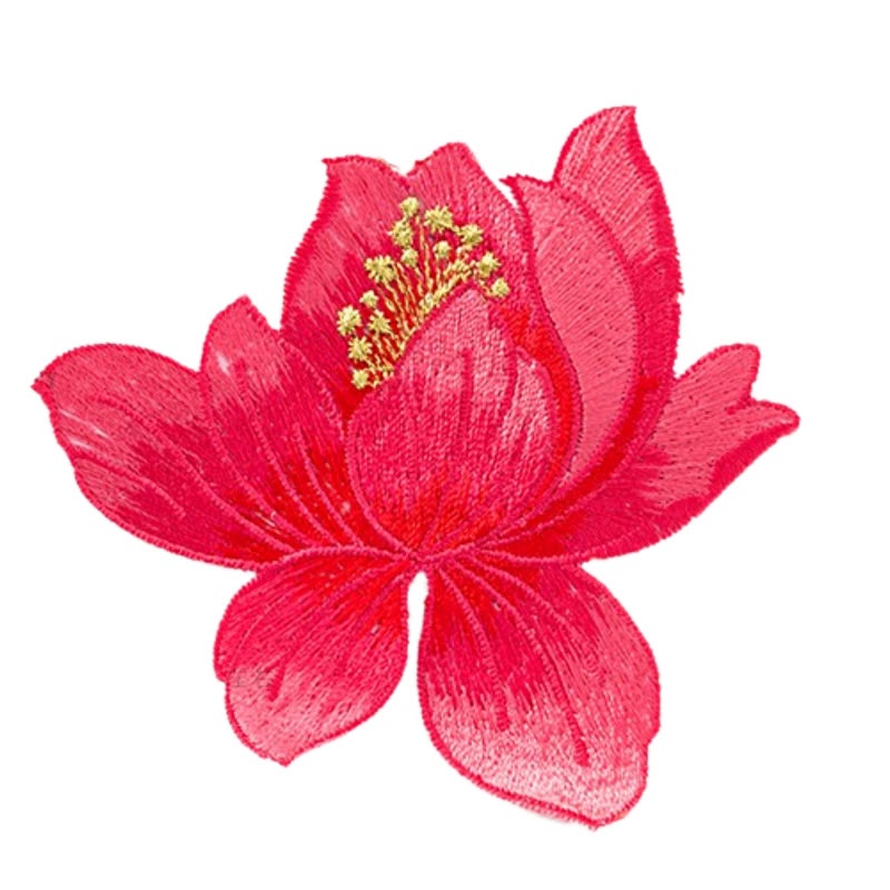 JRYYR Multicolor 8 8cm Lotus Flower 5 Flowers Bouquet Embroidery Fabric Patch Ironing Patch Accessory Repair Allowance New Big red