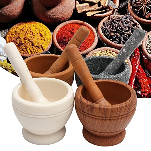 Raitron Resin Pestle & Mortar Set Garlic Herb Spice Mixing Grinder Crusher Kitchen Bowl Smashing Tools-Wood Grain - Image 3