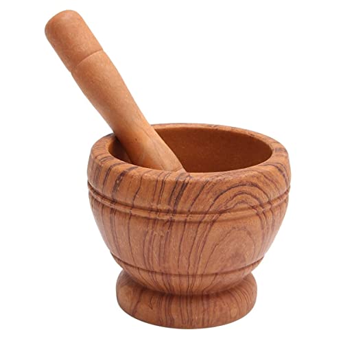 Raitron Resin Pestle & Mortar Set Garlic Herb Spice Mixing Grinder Crusher Kitchen Bowl Smashing Tools-Wood Grain - Image 1