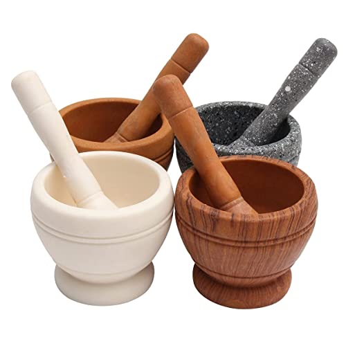 Raitron Resin Pestle & Mortar Set Garlic Herb Spice Mixing Grinder Crusher Kitchen Bowl Smashing Tools-Wood Grain - Image 2