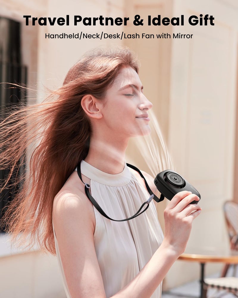 Gaiatop Mini Neck Fan, Rechargeable Handheld Desk Use, LED Power Display 3 Speed 360Â°Rotate Mirror for Lash Makeup, Cute Camera Design Small Portable USB Fans Personal Cooling Travel Essentials - Image 2