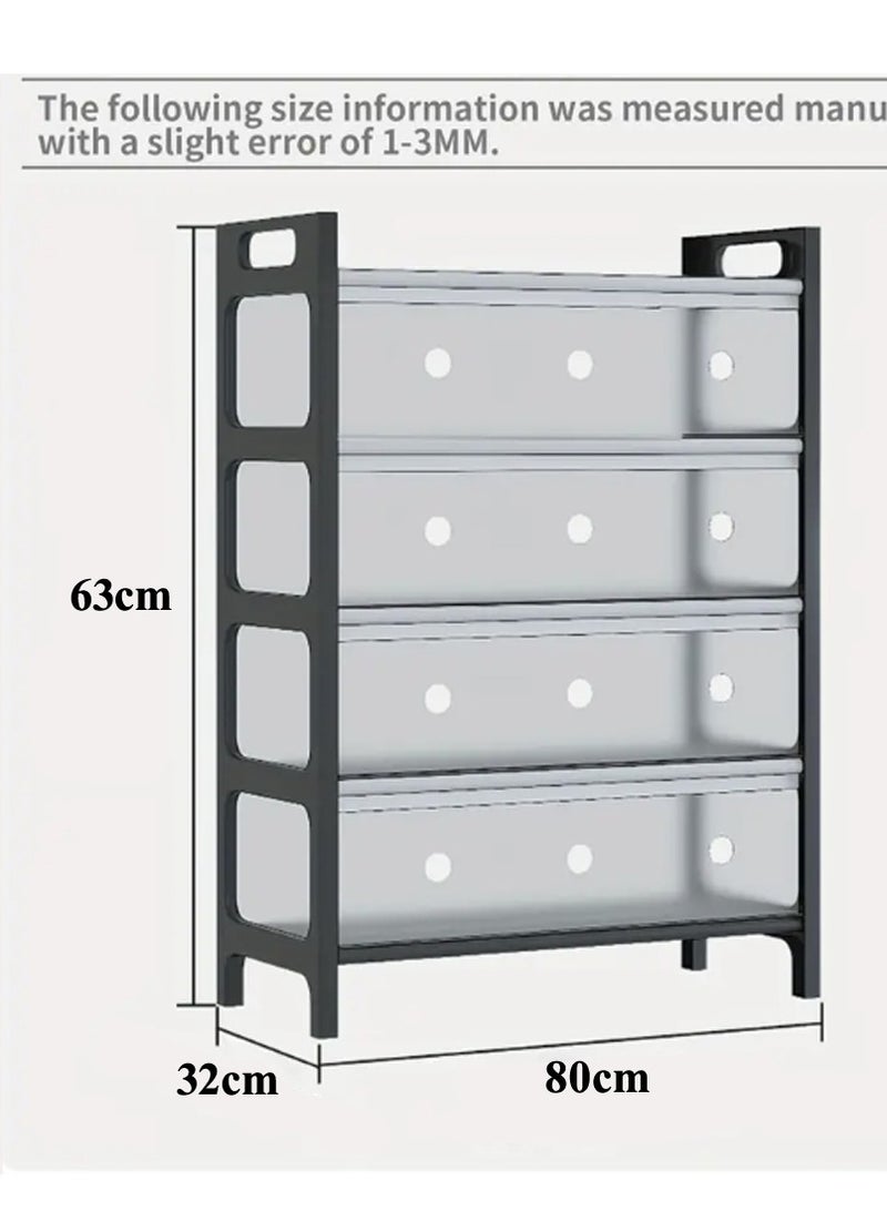 منظم رفوف الأحذية البلاستيكية القابلة للتكديس من 4 طبقات من FFD - رف أحذية قائم بذاته يتسع لـ 16 زوجًا، إطار معدني مقوى، تخزين متعدد الغرف للأحذية والكتب والمزيد - Image 2