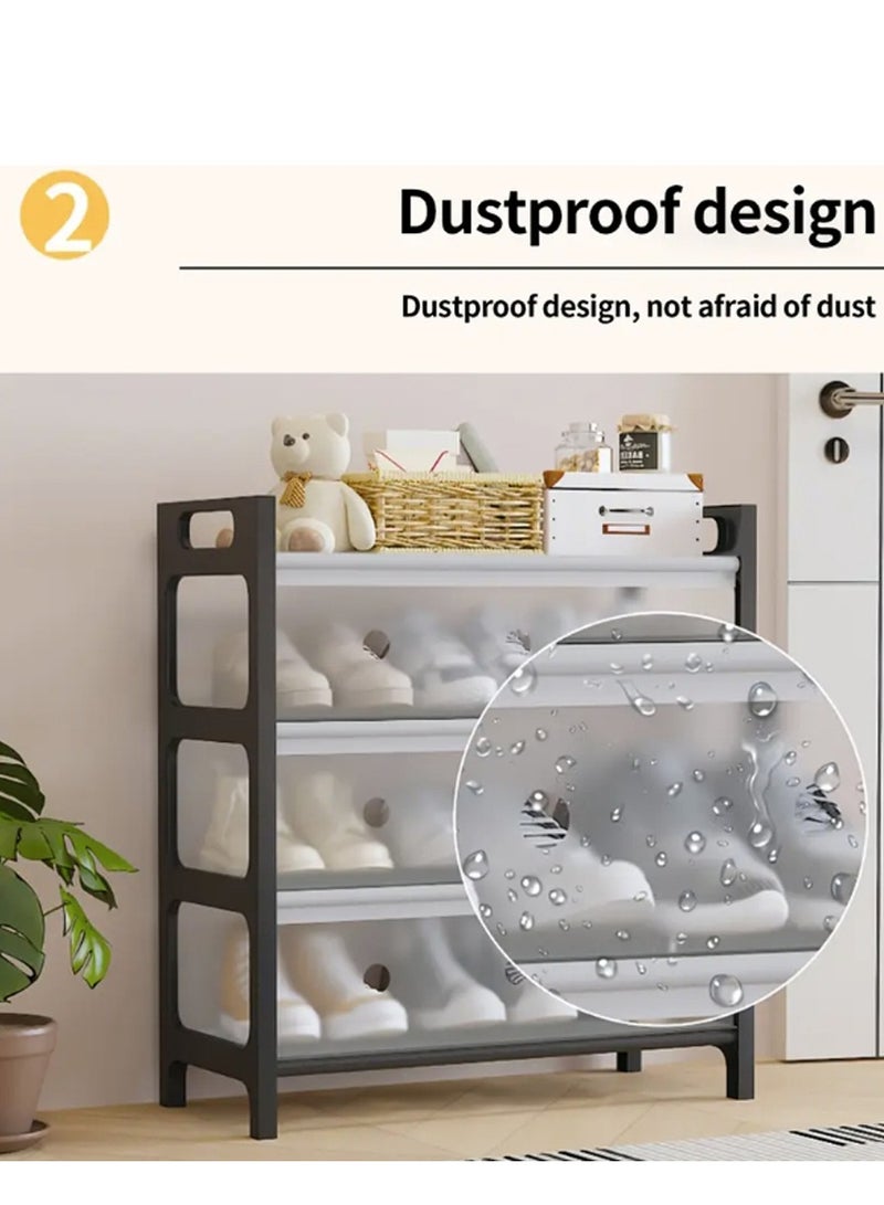 منظم رفوف الأحذية البلاستيكية القابلة للتكديس من 4 طبقات من FFD - رف أحذية قائم بذاته يتسع لـ 16 زوجًا، إطار معدني مقوى، تخزين متعدد الغرف للأحذية والكتب والمزيد - Image 4