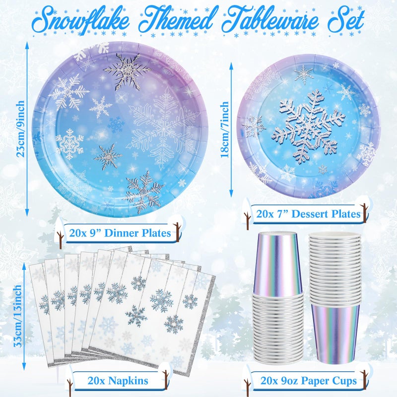 Uiifan Winter Snowflake Birthday Party Supplies Blue and Purple Wonderland Plates Tablecloth Napkins Laser Cups 3D Hanging Snowflakes Tableware Sets for Snowflake Party Decorations - Image 2
