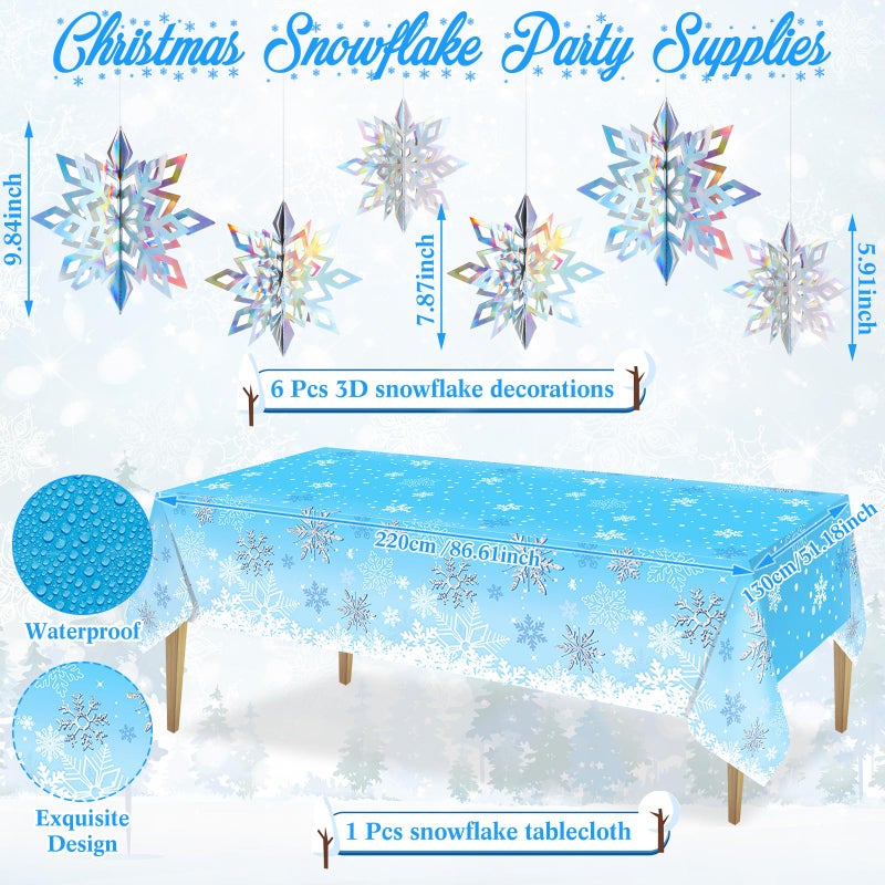 Uiifan Winter Snowflake Birthday Party Supplies Blue and Purple Wonderland Plates Tablecloth Napkins Laser Cups 3D Hanging Snowflakes Tableware Sets for Snowflake Party Decorations - Image 3