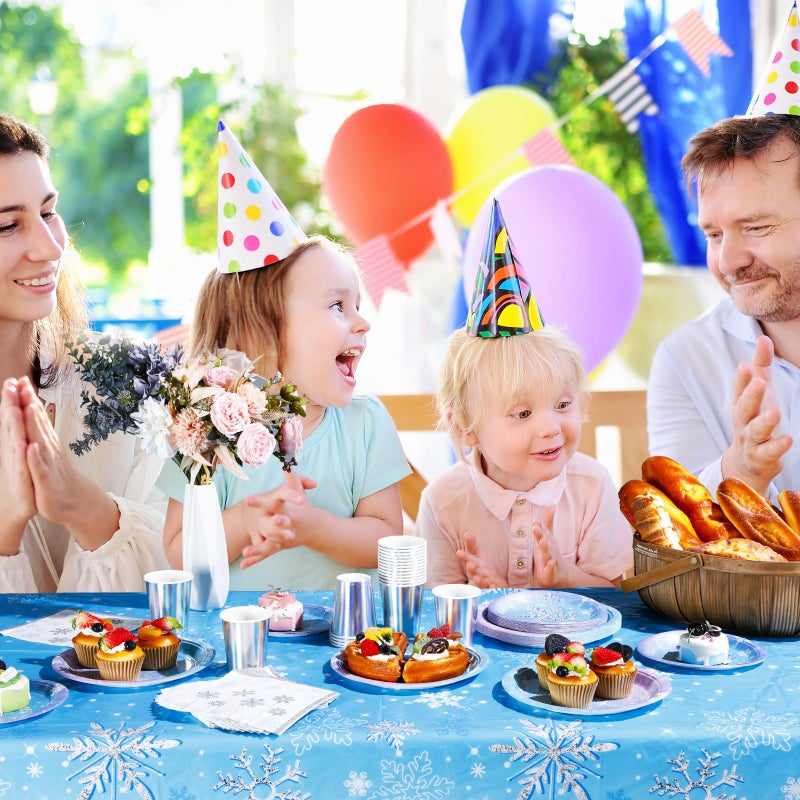 Uiifan Winter Snowflake Birthday Party Supplies Blue and Purple Wonderland Plates Tablecloth Napkins Laser Cups 3D Hanging Snowflakes Tableware Sets for Snowflake Party Decorations - Image 5