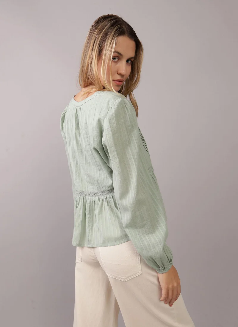American Eagle Babydoll Balloon Sleeve Blouse