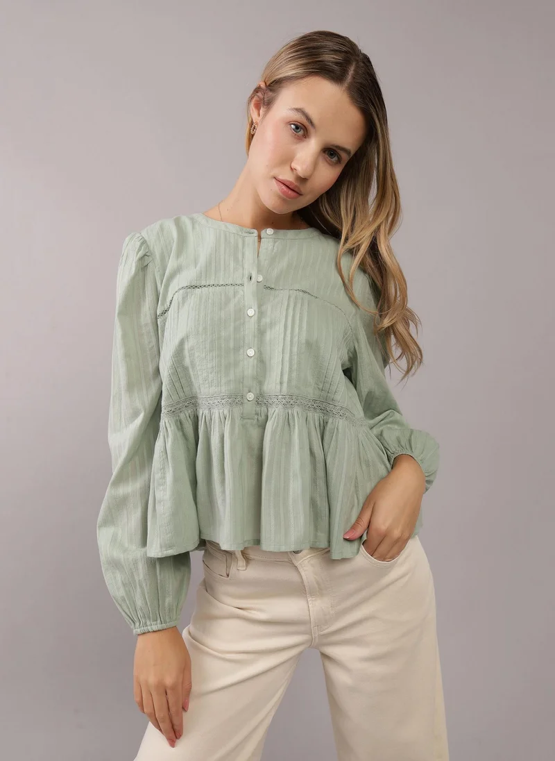 American Eagle Babydoll Balloon Sleeve Blouse
