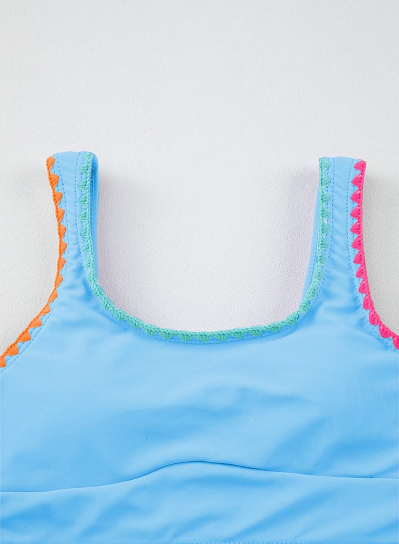 blibean Tween Girl Swimsuits Little Kids Girls Summer Swim Bathing Suits Teen Fashion Two Piece Bikini Boho Hawaii Swimwear Beach Sets Traje BaÃ±o NiÃ±as Size 8-9 Year Old Blue - Image 5