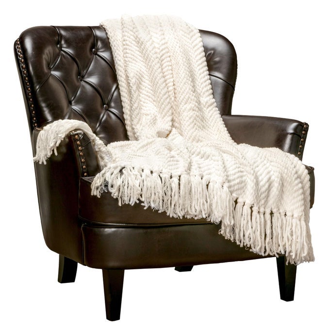 PREMIUM TEXTURED KNIT THROW BLANKET WITH TASSELS SOFT COZY BLANKET FOR COUCH BED LIVING ROOM 50 X 65 CREAM